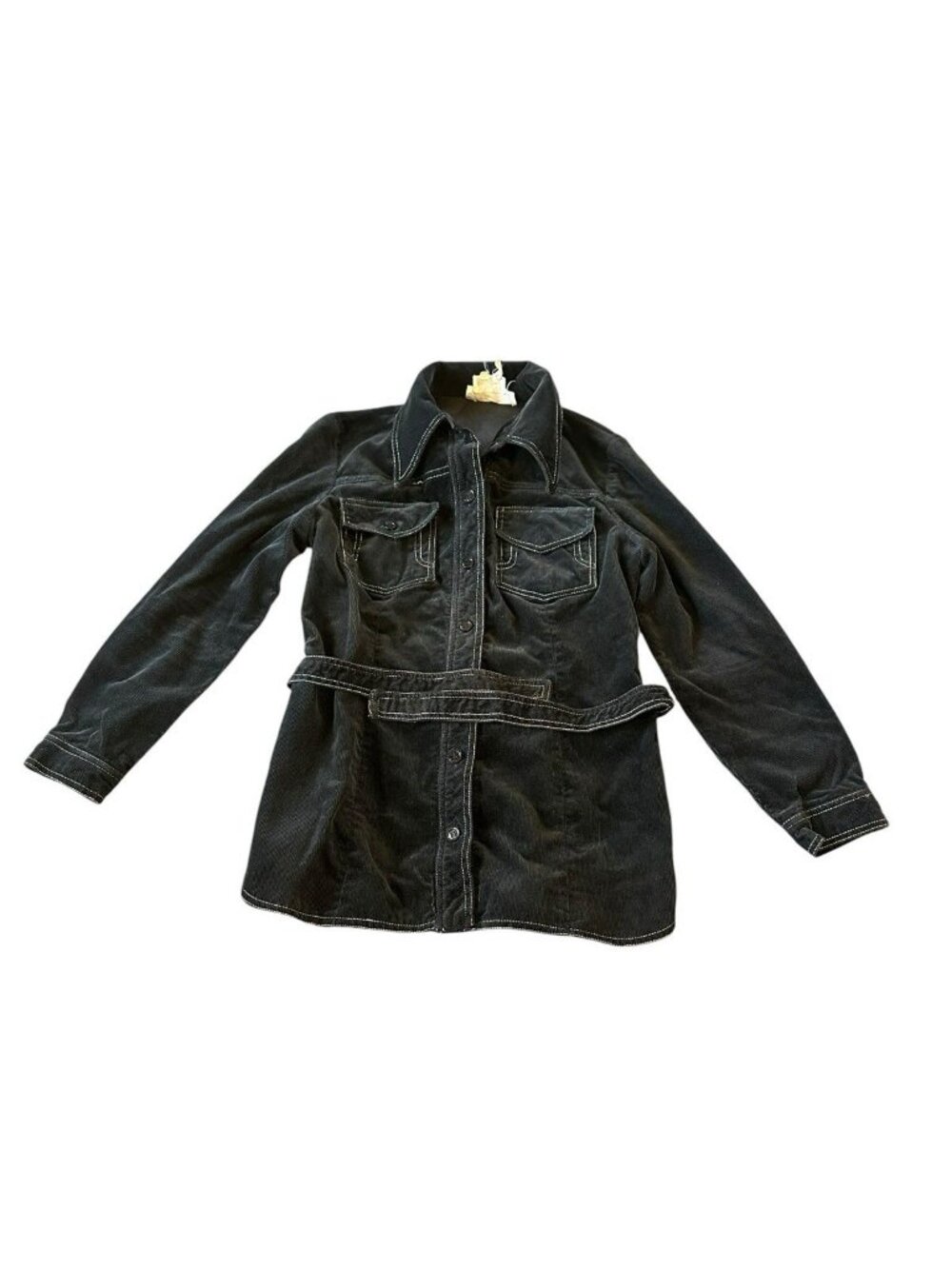 Vintage Styles & Made Tera Black Corduroy Belted Jacket Sz 10 Israel 90's Y2K